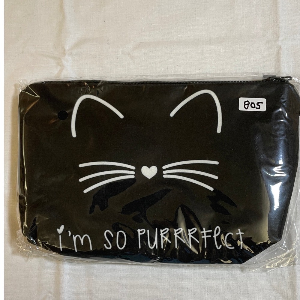 The Pouch Cosmetic Bag Womens OS Black NWT Cat Im So Purrrfect Pencil Case